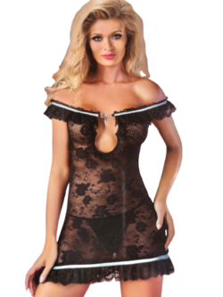 Mija Black Natkjole med String Trusse