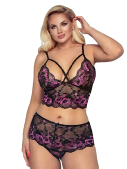 Plus Size Blonde BH Sæt I Pink og Sort