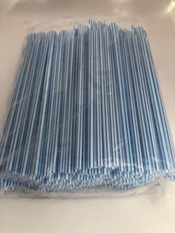 Sugerør m. blå striber og spade