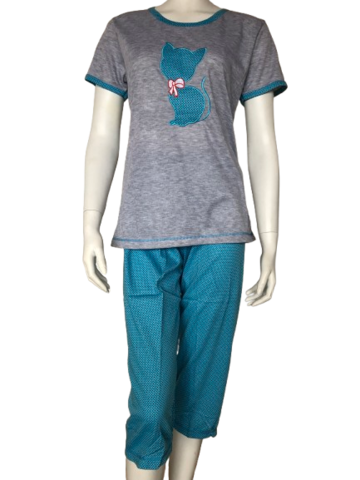 Pyjamas med Korte Ærmer og 3/¤ Ben