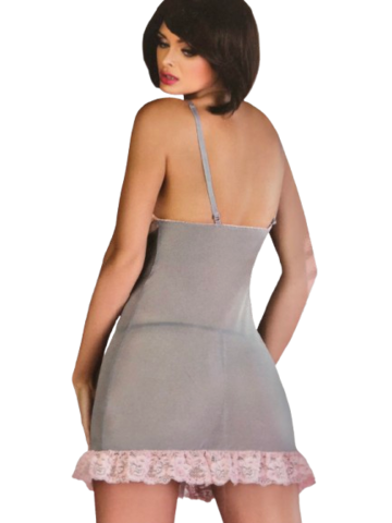 Natkjole I Grå Og Rosa med G-streng