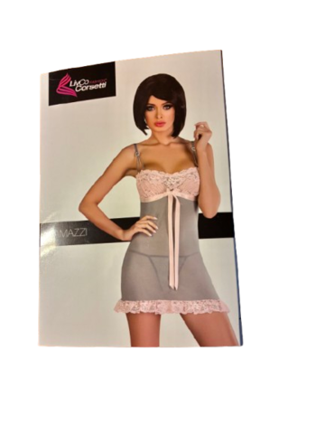 Natkjole I Grå Og Rosa med G-streng