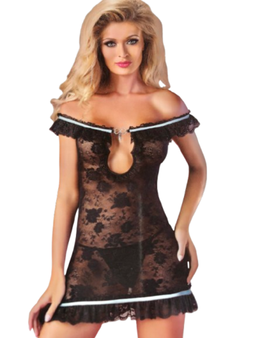 Mija Black Natkjole med String Trusse