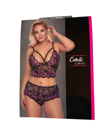 Plus Size Blonde BH Sæt I Pink og Sort