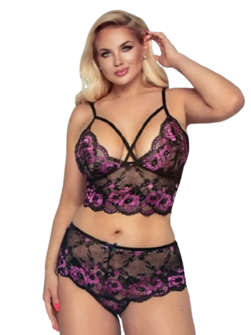 Plus Size Blonde BH Sæt I Pink og Sort